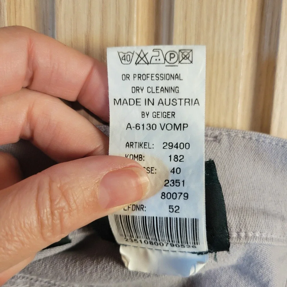 Geiger Collections Austria Lavender Grey Cotton Blend Straight Leg Pants Size 40
